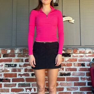 Bright pink ribbed quarter zip